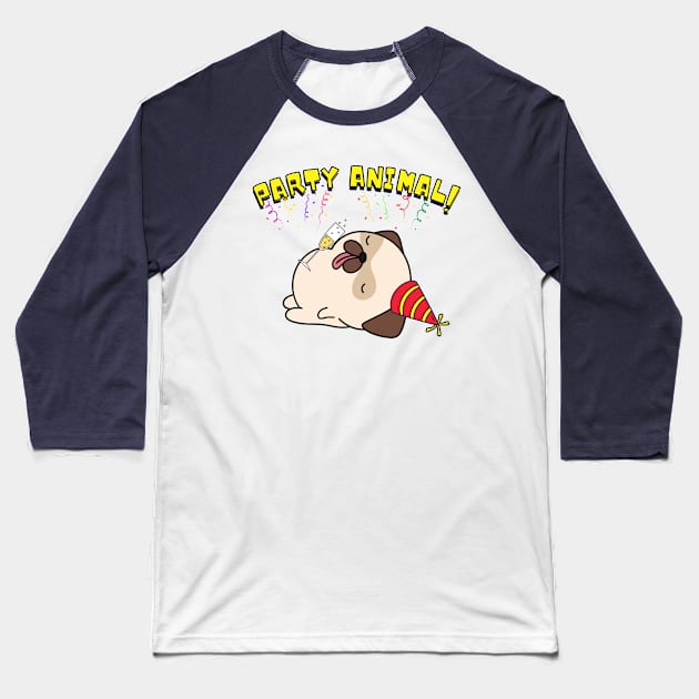 Party Animal Drunk Pug Baseball T-Shirt by Pet Station